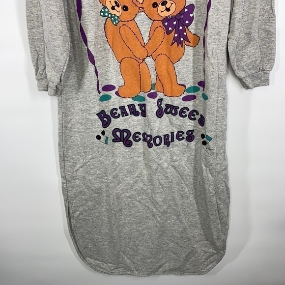 Vintage Comfy Club "Beary Sweet Memories" Gray Long Sleeve Nightgown - Picture 5 of 11